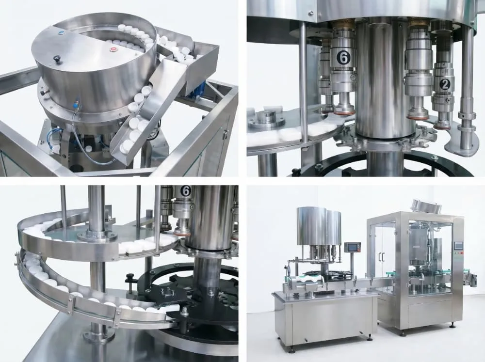 Automatic cap sorting feeding and gripping process for XG and FX Series plastic screw capping machines