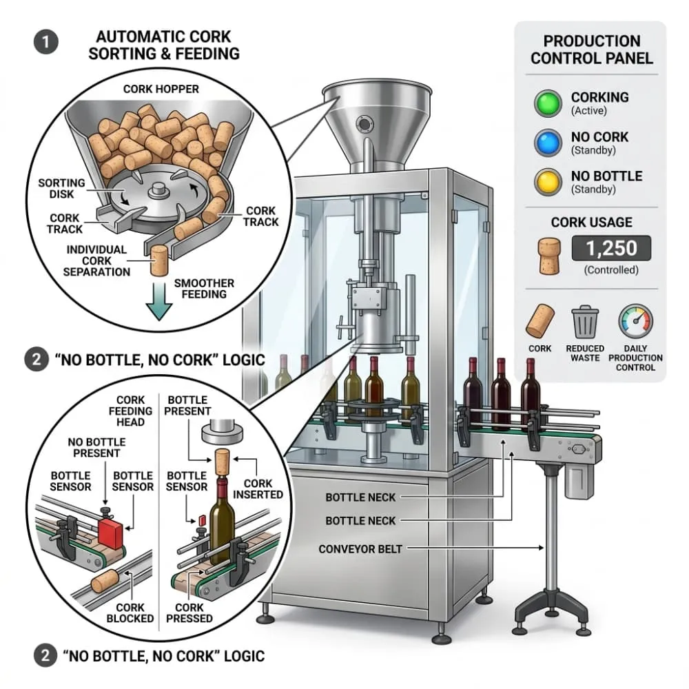 Automatic cork sorting system on FY and FDS Series corking machine