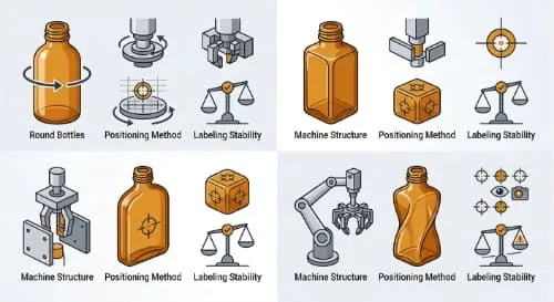 Bottle shape schematic for round flat shaped and cylindrical labeling applications