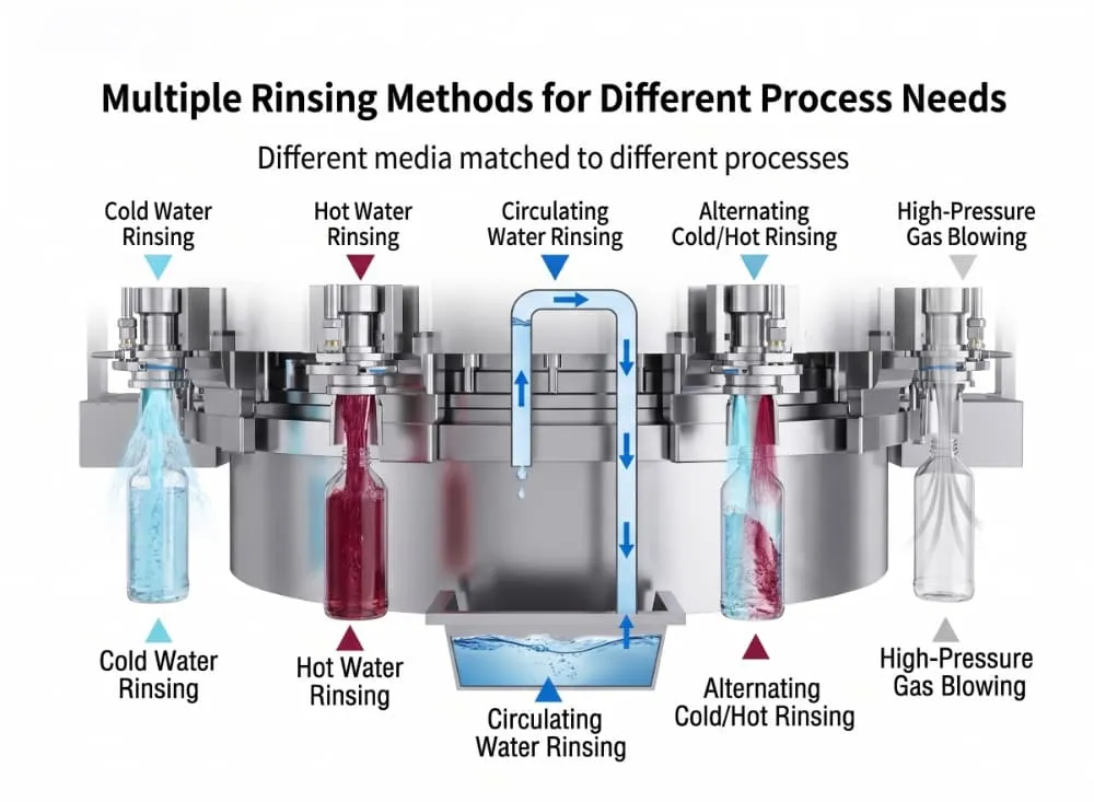 Cold hot and alternating rinsing options on QSP Series bottle washer