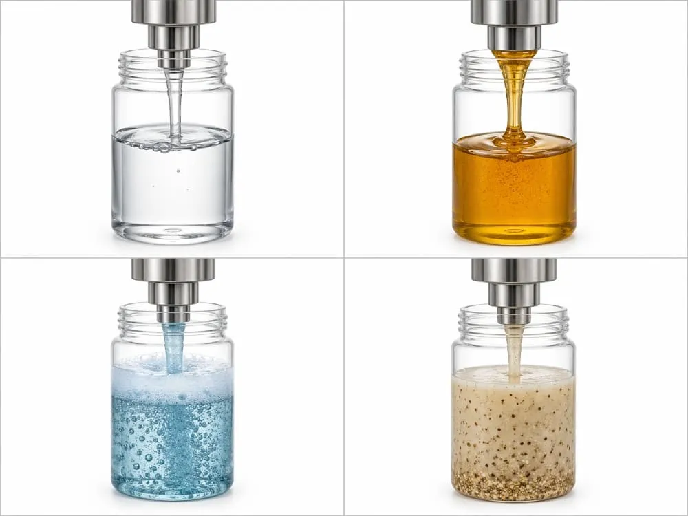 Comparison of free-flowing viscous foaming and particulate liquids for filling machine selection