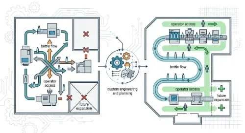 CAD floor plan layout for automated bottling plant