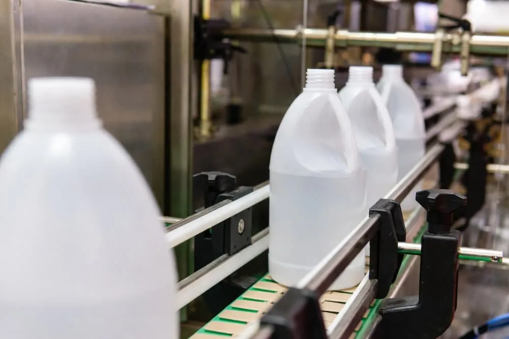 Daily chemical packaging line scene for shampoo detergent body wash and household liquid product