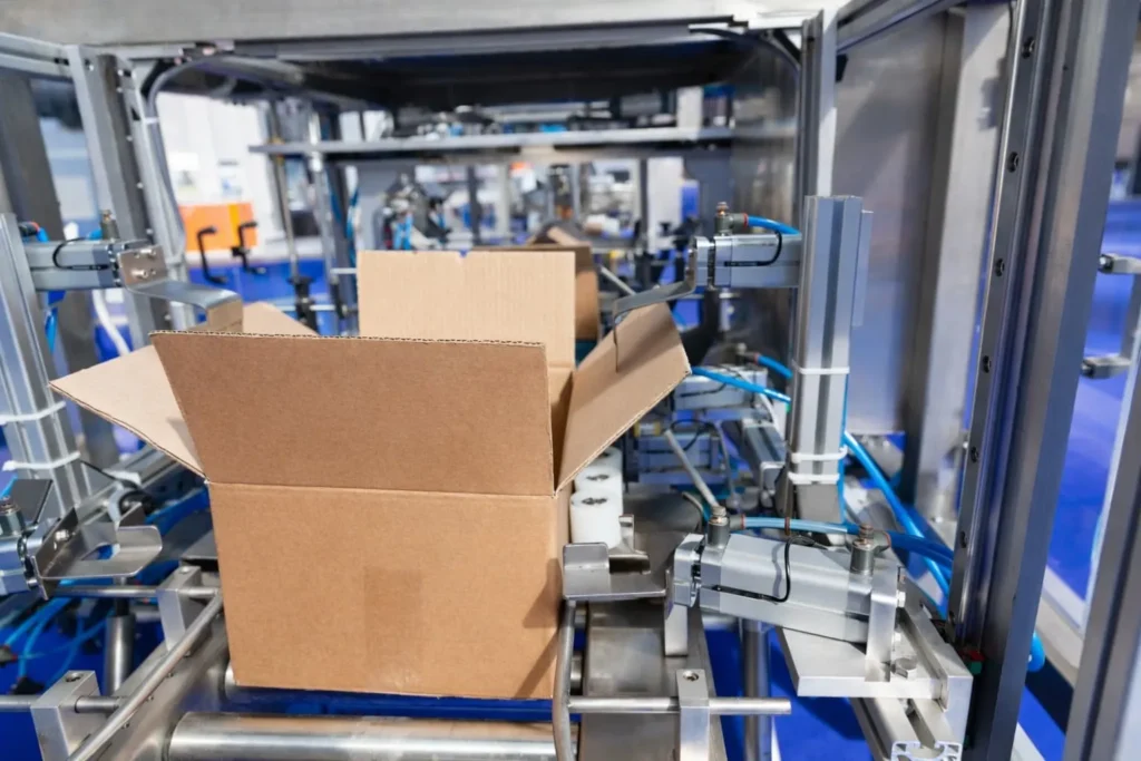 End-of-line packaging equipment including case packing and palletizing systems