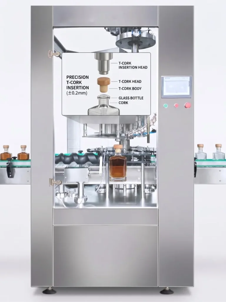 FDS Series T-cork bottling application for glass bottle corking