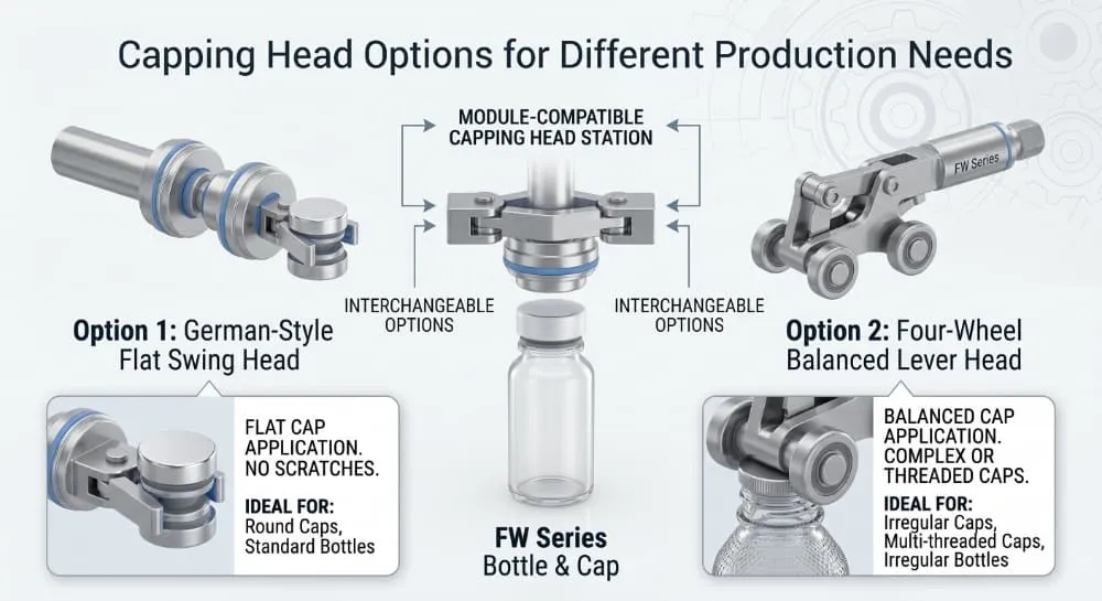 FW Series ROPP capping head options for different bottle and cap projects
