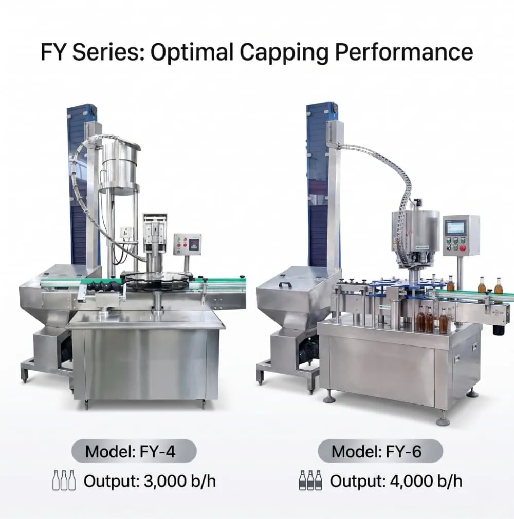 FY-4 and FY-6 crown capping output comparison for glass bottle lines