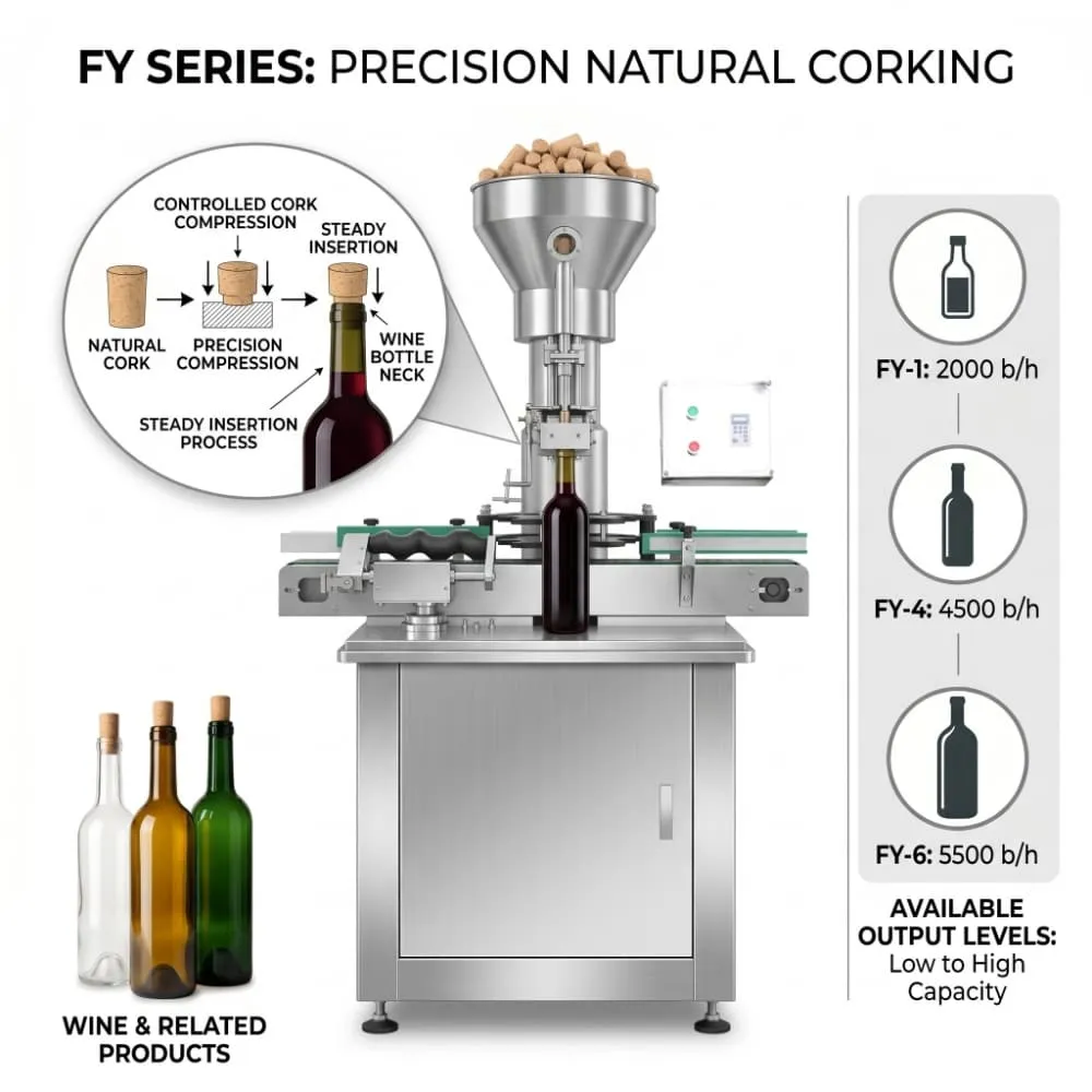 FY Series natural cork bottling application for glass bottles