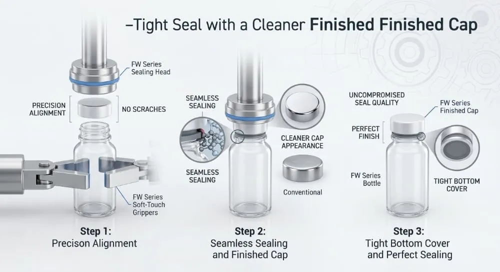 Finished pilfer-proof aluminum cap appearance after FW Series ROPP capping