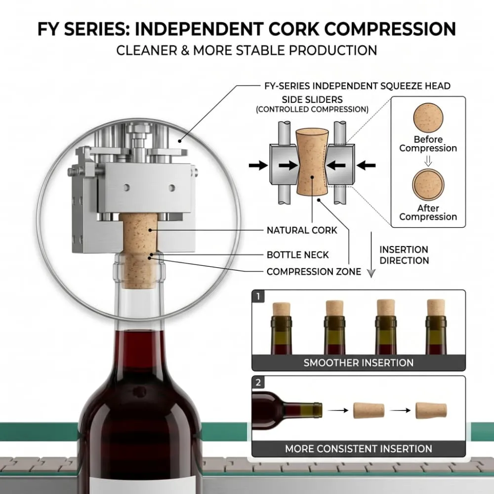 Independent cork compression structure on FY Series natural corking machine