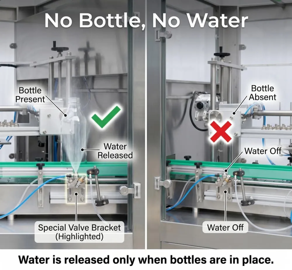 No bottle no water control on ZQSP Series linear bottle washer