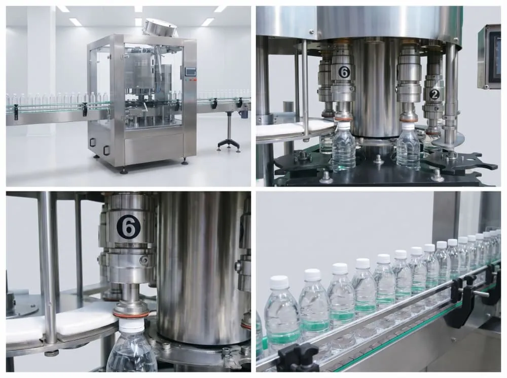 Plastic bottle screw cap packaging line using FX-6 plastic cap sealing machin