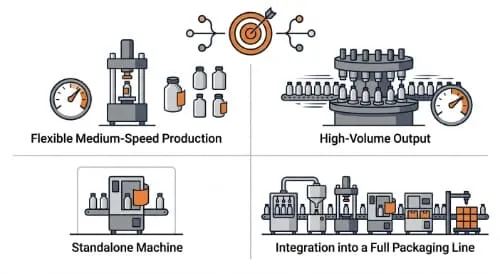 Production goal schematic for flexible medium-speed high-output and integrated labeling lines