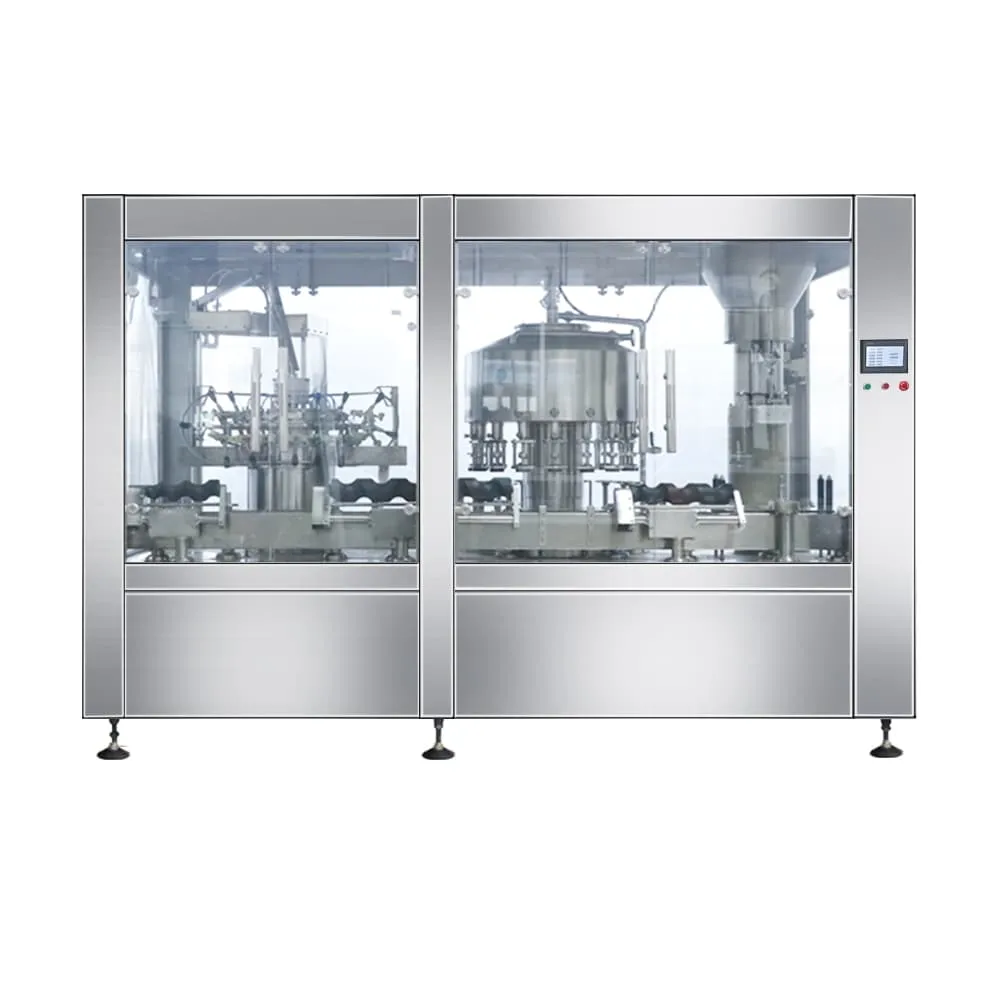 Rinsing filling corking monoblock style equipment