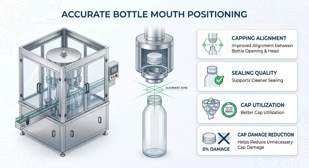 ROPP capping bottle mouth positioning detail for accurate aluminum cap sealing