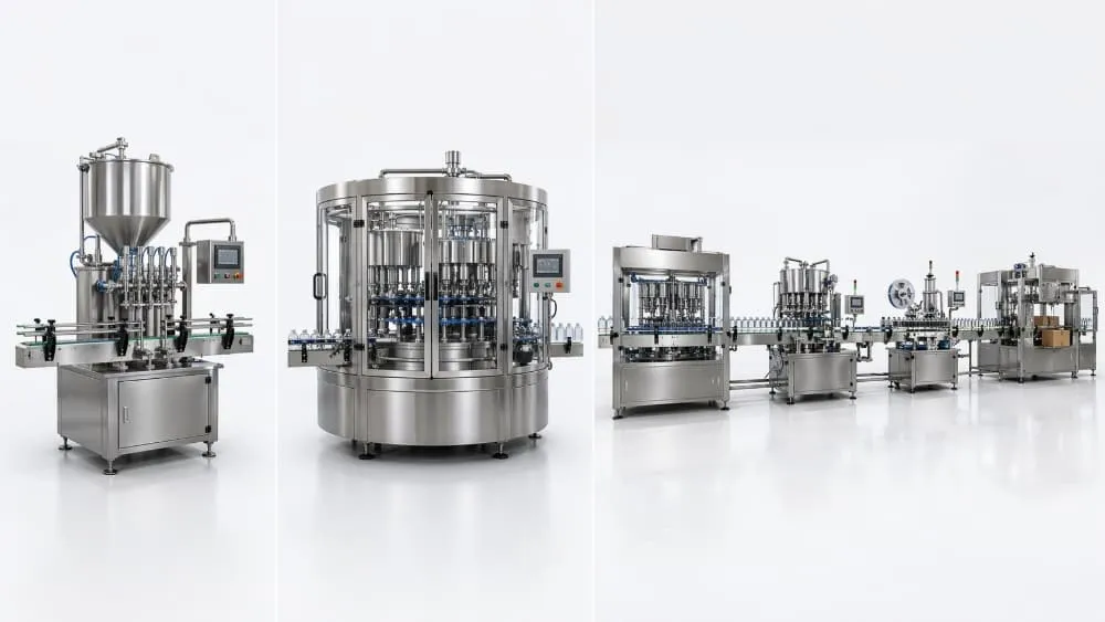 Standalone machine monoblock system and complete filling line comparison for packaging projects