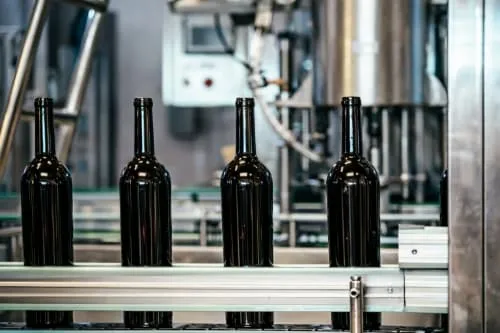 Wine and fruit wine bottling line with rinsing filling corking labeling and packing