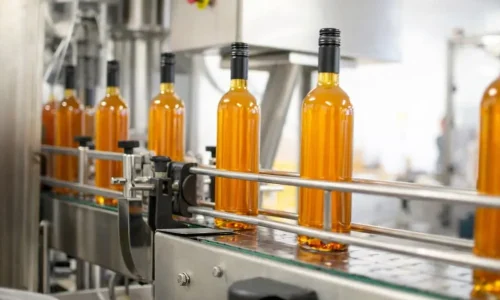 Fruit wine bottling line with matched filling method for foaming control and multi-size bottle production