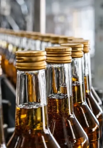 Glass bottle alcohol bottling scene